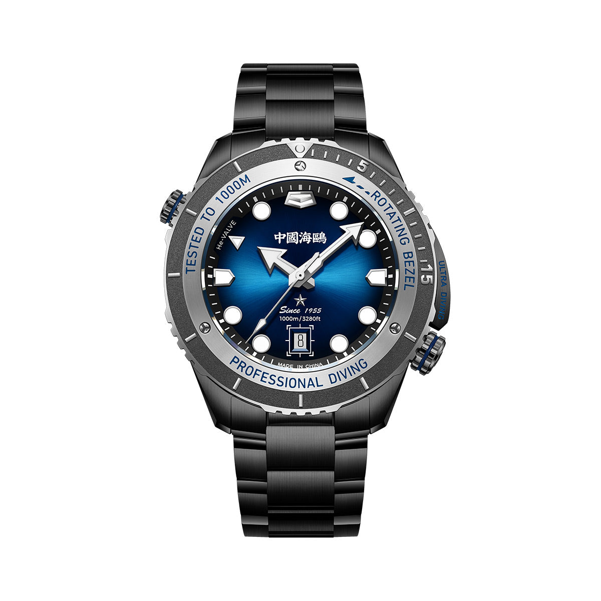 Ocean Series Ultra 1000m Waterproof Helium Valve Design Integrated Rotating Bezel Diving Watch 45mm