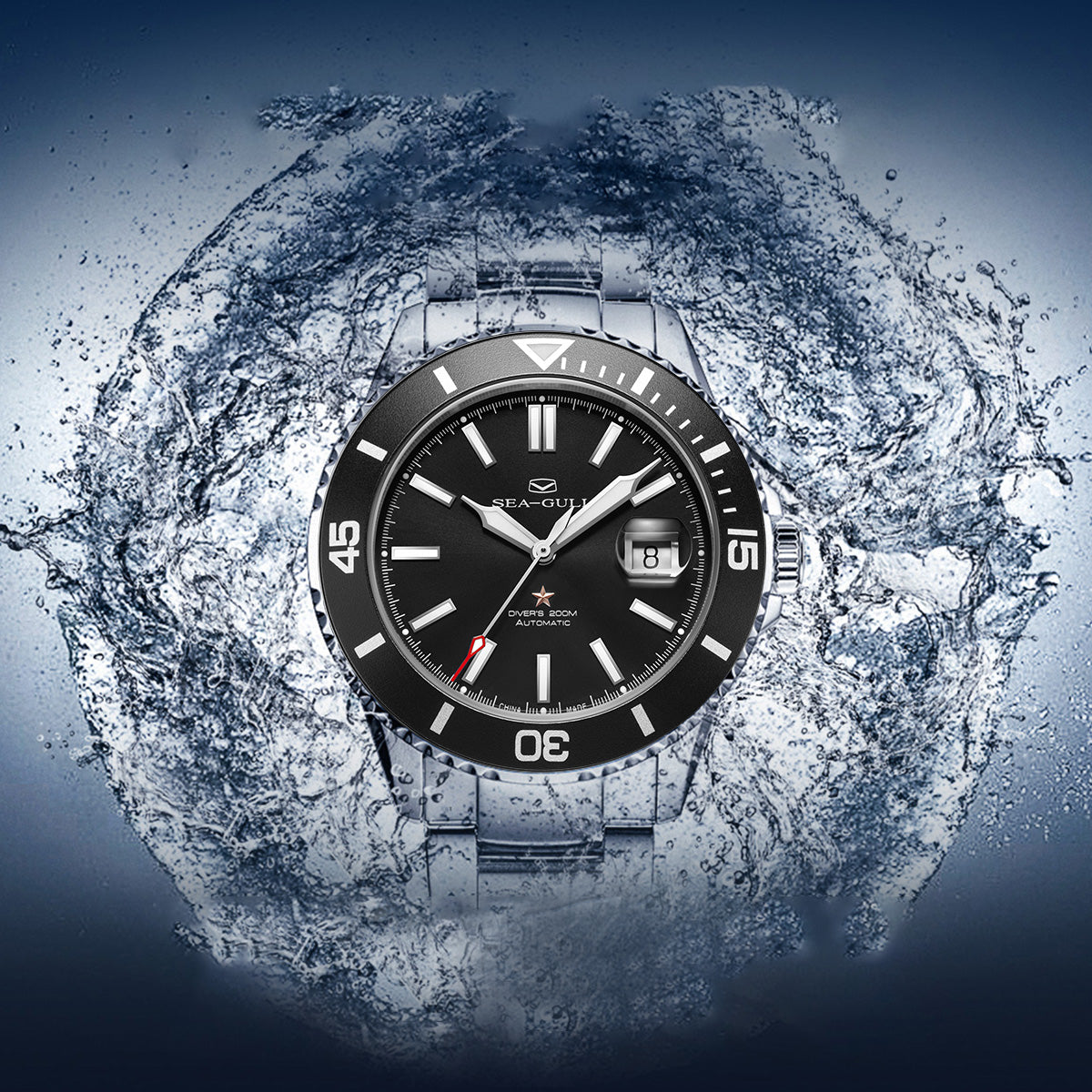 Ocean Series 200m Waterproof Magnified Date Window Dive Watch 44mm