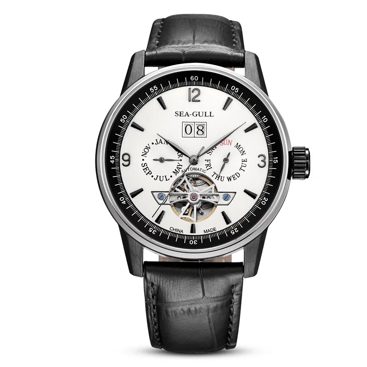 Multifunctional Full Calendar Date Day Display Open Heart Dress Watch 43mm