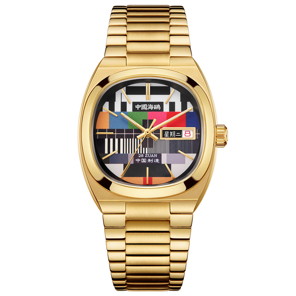 Golden Tonneau Case TV Dial Day-date Calendar Couple's Watch 34mm/30mm