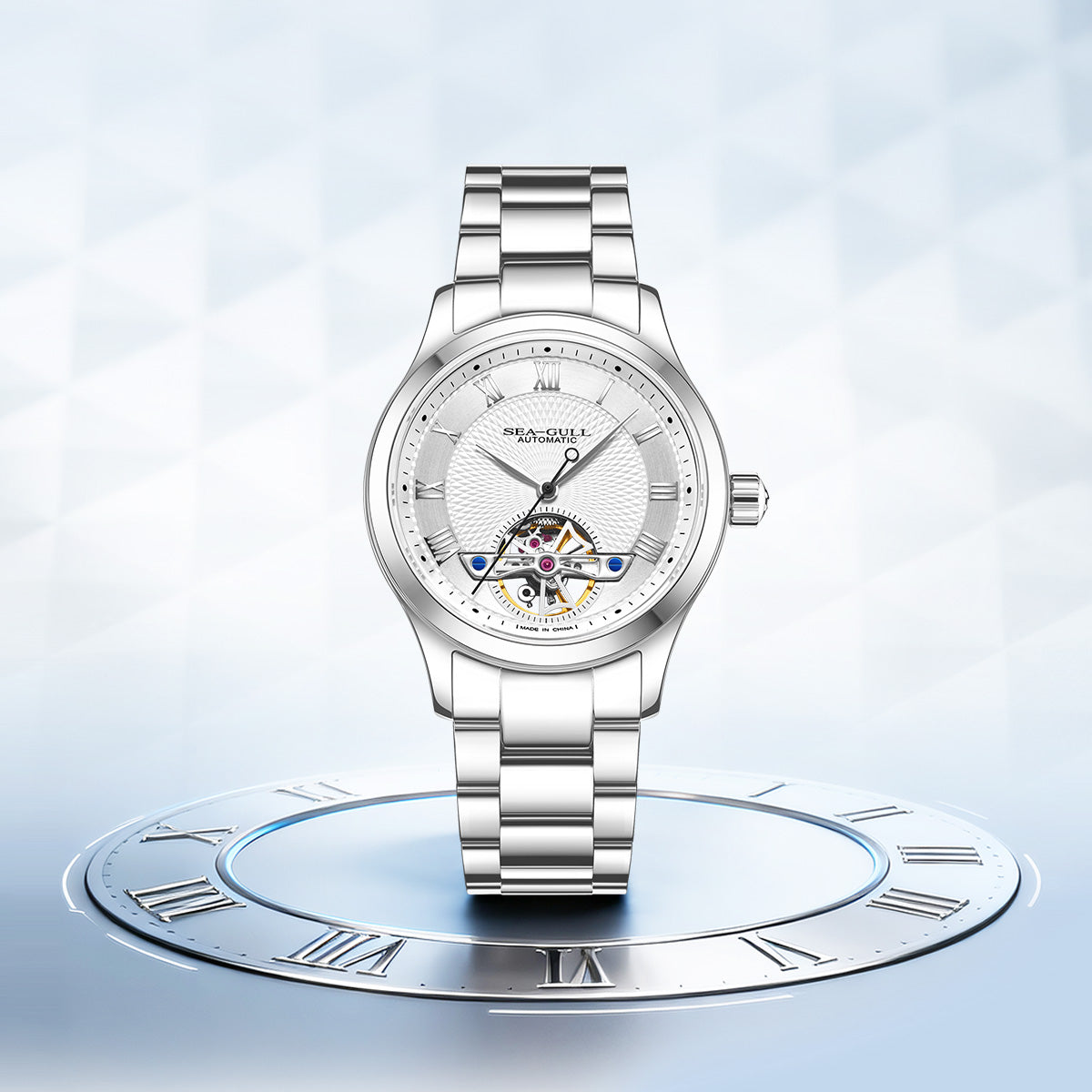 Open Heart Flywheel Guilloché Dial Automatic Watch 39mm