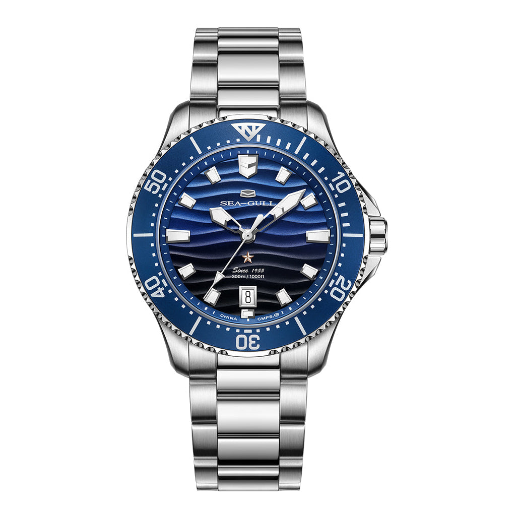 Ocean Series Pro 300m Waterproof Gradient Wave-textured Dial Diving Watch 41mm
