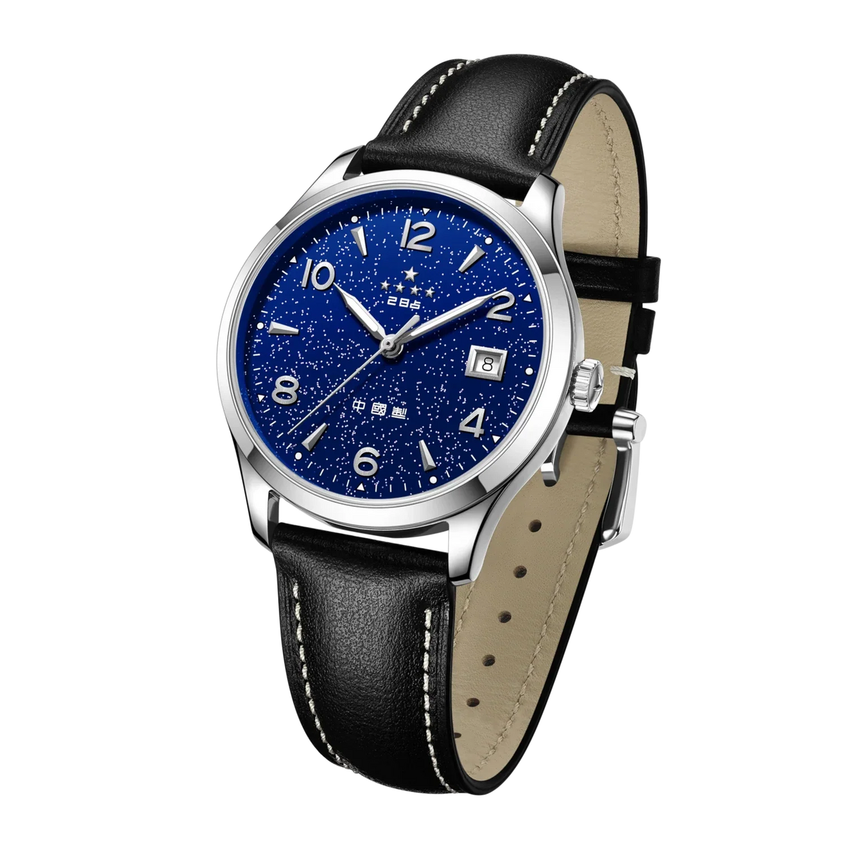1955 Wuxing Five Stars Reissue Blue Enamel Silver-Sprinkled Dial Vintage Dress Watch 39mm