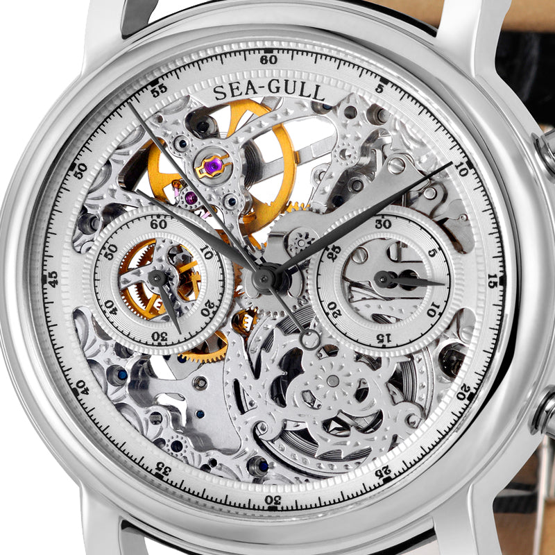 Column-wheel Chronograph Skeleton Open-worked Dial Watch 41mm